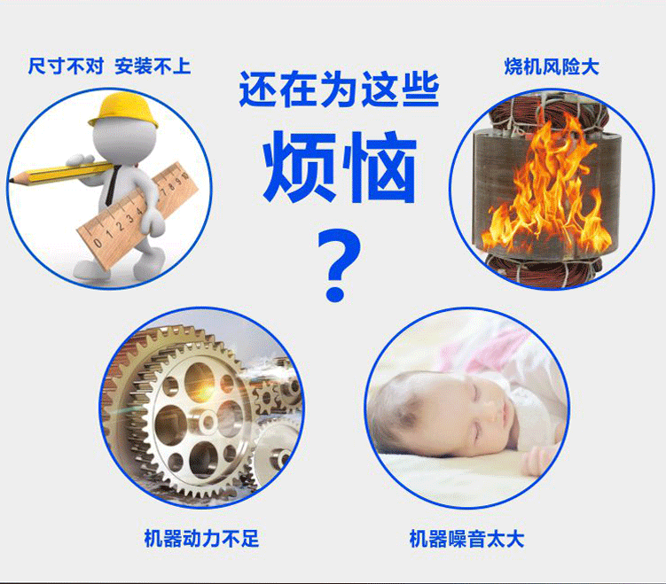 購買嘉能電機(jī)不用擔(dān)心尺寸不對、燒機(jī)風(fēng)險小、動力足、噪音小